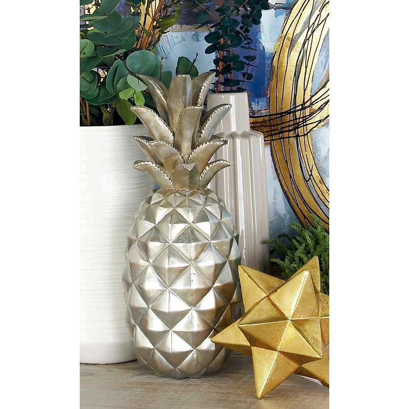 Silver Polystone Traditional Decorative Pineapple, 14" x 6" x 6"