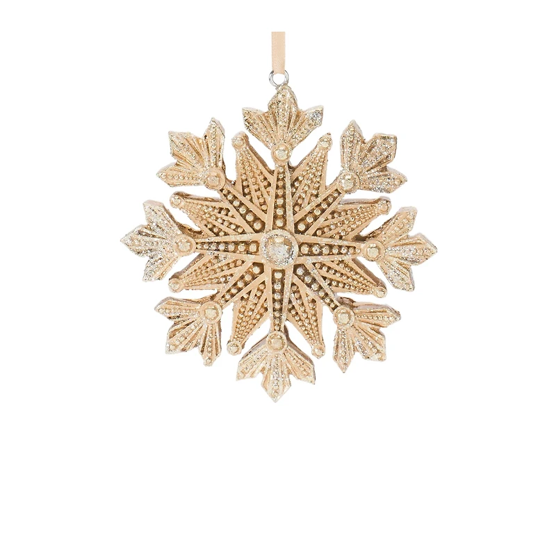 Glittered Gold Pine Tree & Snowflake Ornament Set