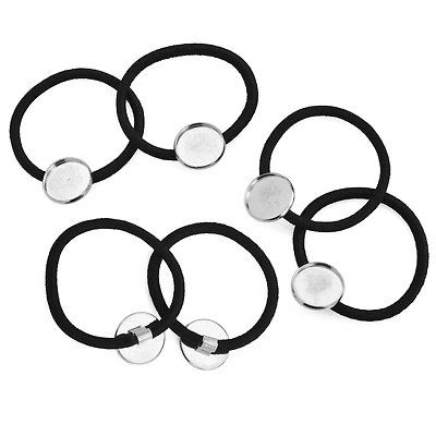Black Hair Ties with 17.7mm Circle Blanks, 6ct. by Bead Landing™