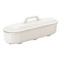 Hello Honey® 15.5" Matte White Oval 2qt. Debossed Stoneware Baking Dish with Lid