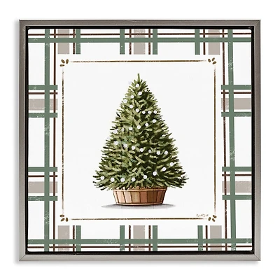 Stupell Industries Potted Christmas Tree Plaid Floating Frame Wall Art