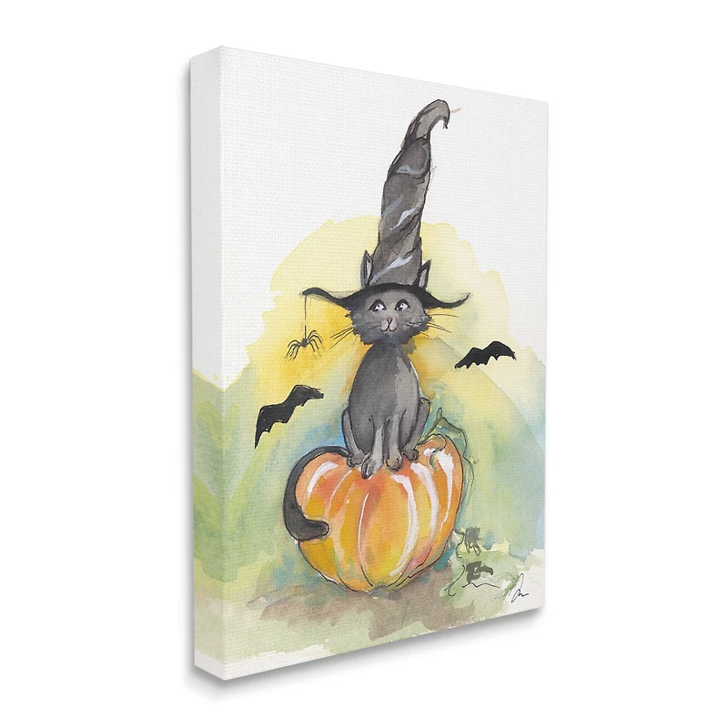 Stupell Industries Witch Cat on Pumpkin Canvas Wall Art