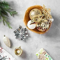 Glitzhome® Elegant Silver & Gold Shatterproof Ornaments, Pinecone Picks & Ribbon Bow Set