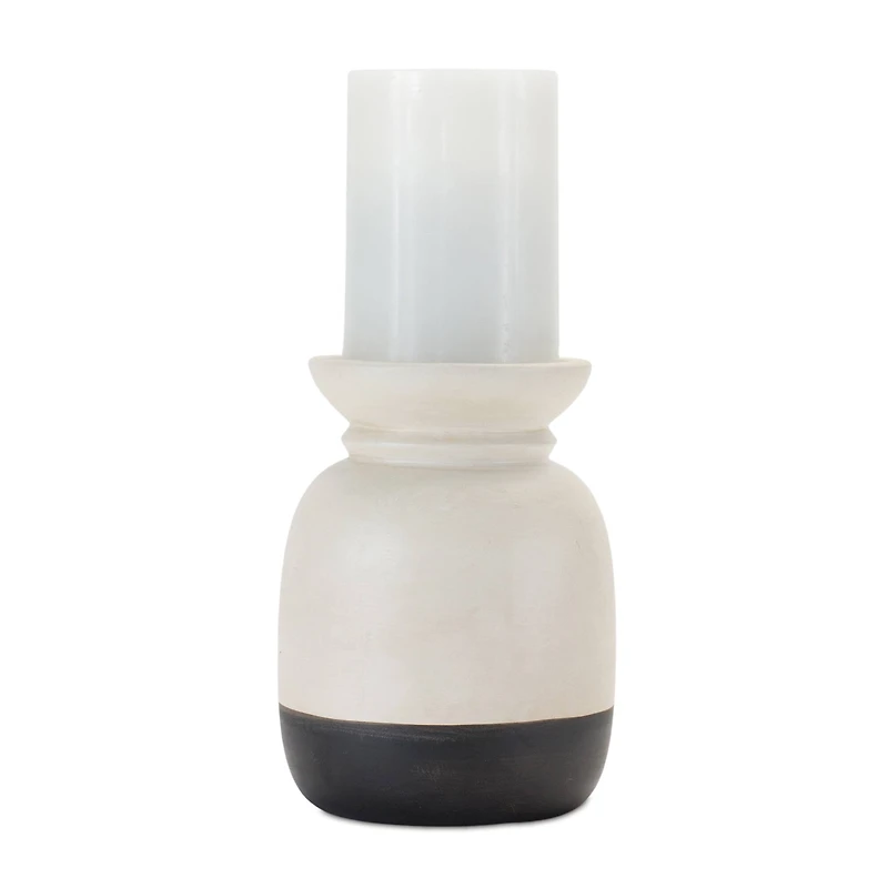 Dual-Tone Ceramic Candle Holder Set, 6.25" & 8.25"