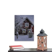 LED Lighted Red Snowy Barn House Christmas Wall Art