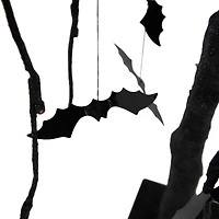 24" LED Lighted Black Glittered Halloween Willow Tree with Bats