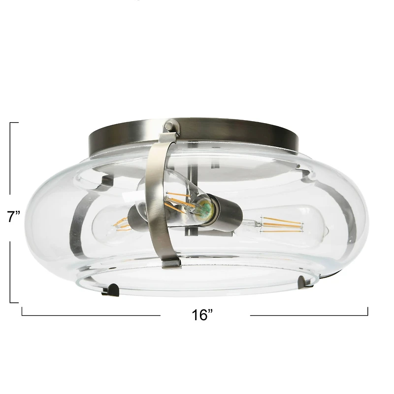 Hello Honey® Robert Stevenson Lighting Alston 16" Antique Nickel Glass & Metal Flush Mount Ceiling Light