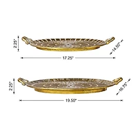 Glitzhome® Gold Round Metal Embossed Decorative Trays Set