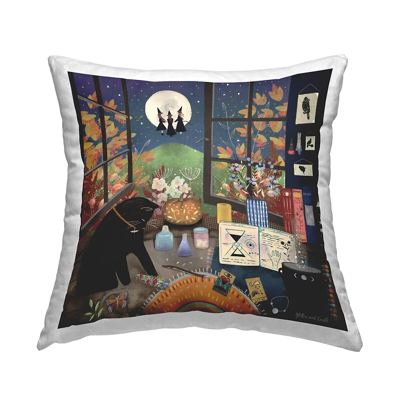 Stupell Industries Halloween Witchcraft Black Cat Throw Pillow