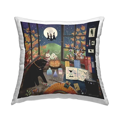 Stupell Industries Halloween Witchcraft Black Cat Throw Pillow