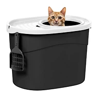 Iris®  Large Top Entry Cat Litter Box with Scoop, Black