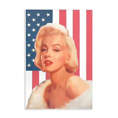 Stupell Industries Vintage Americana Icon Marilyn over US Flag Wall Plaque Art