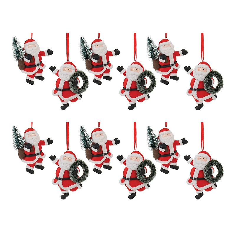 Santa with Pine Accent Clay Dough Ornaments Set