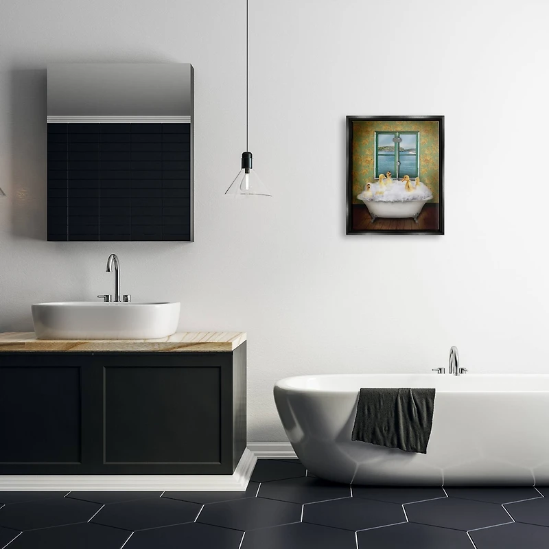 Stupell Industries Ducks Bathing Tub Ocean View Floater Framed Art