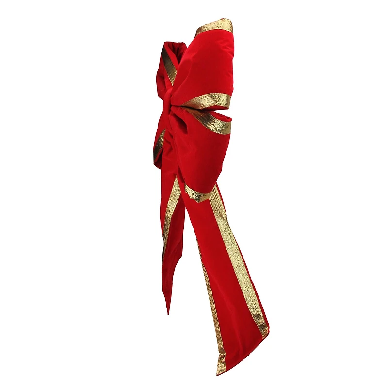 31" Red & Gold Loop Velveteen Trim Christmas Bow