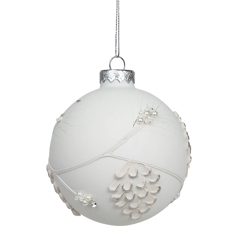 3.5" White & Silver Leaves Glass Onion Ornament