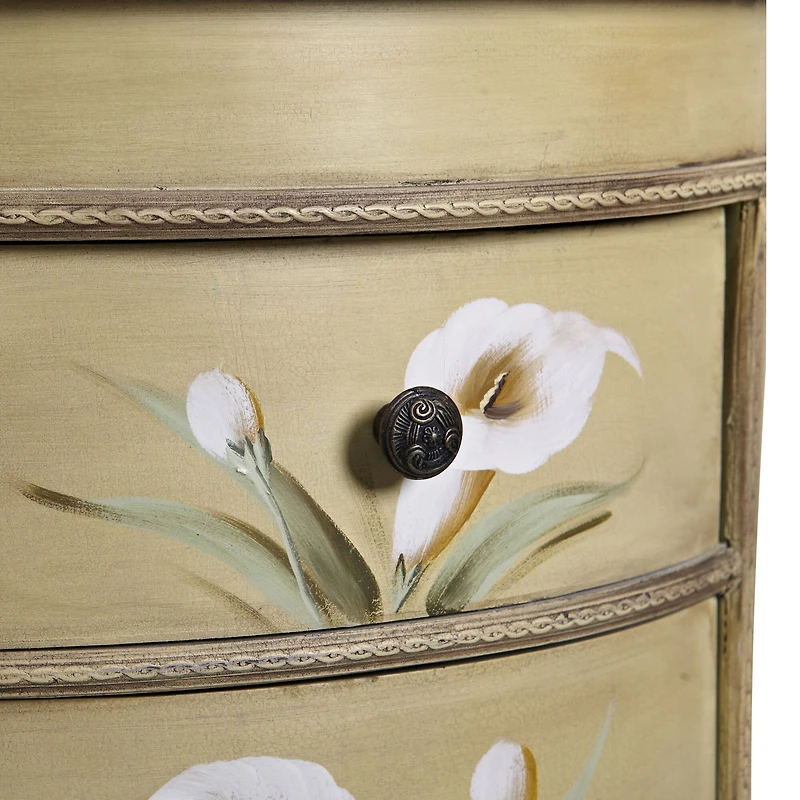 4-Drawer Antique Accessory Table with Calla Lily Floral Art
