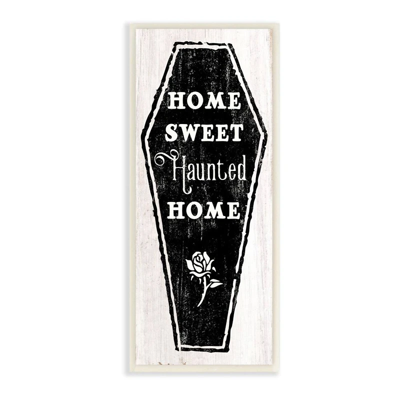 Stupell Industries Home Sweet Haunted Home Halloween Rose Casket Wood Wall Plaque