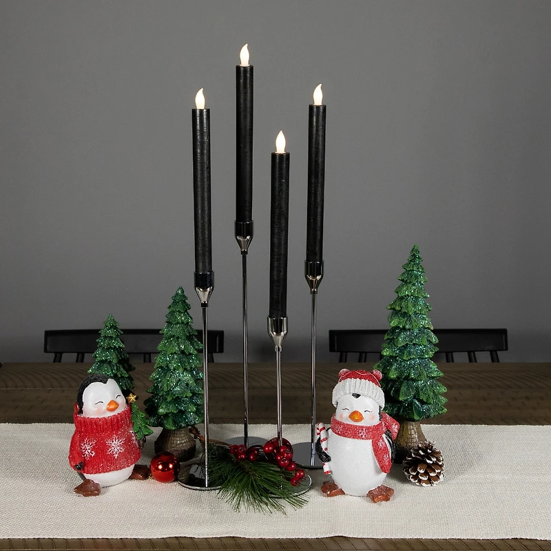 9.5" Solid Black LED Flickering Flameless Halloween Taper Candles, 4ct.