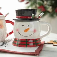 Glitzhome® Christmas Ceramic Santa & Snowman Mug with Lid & Spoon Set