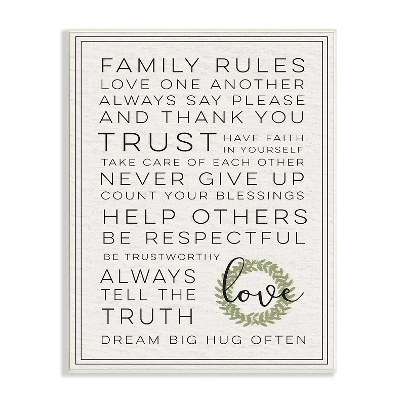 Stupell Industries Family Rules Love Dream Often Wood Wall Plaque
