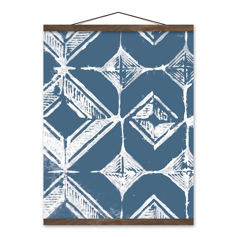 Reverse Blue Diamonds Teak Hanging Canvas