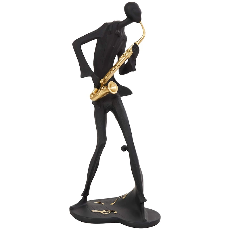 Black Polystone Abstract Musician Sculpture Set with Gold Instruments & Music Notes