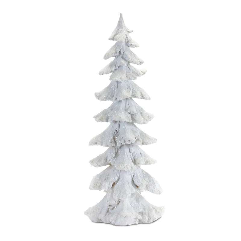 Flocked White Pine Tree with Carved Design Set