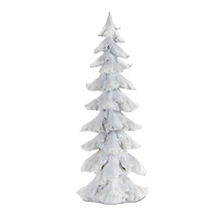 Flocked White Pine Tree with Carved Design Set