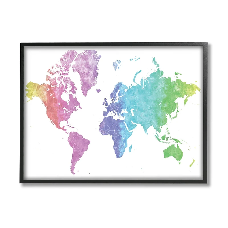 Stupell Industries Modern Rainbow Map of the World Transitioning Tones in Frame Wall Art