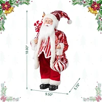 Glitzhome® 18"H Faux Fur Christmas Peppermint Santa Figurine