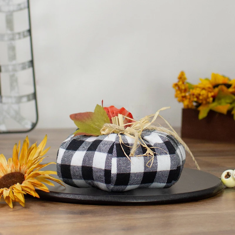 5" White & Black Buffalo Plaid Fall Harvest Pumpkin