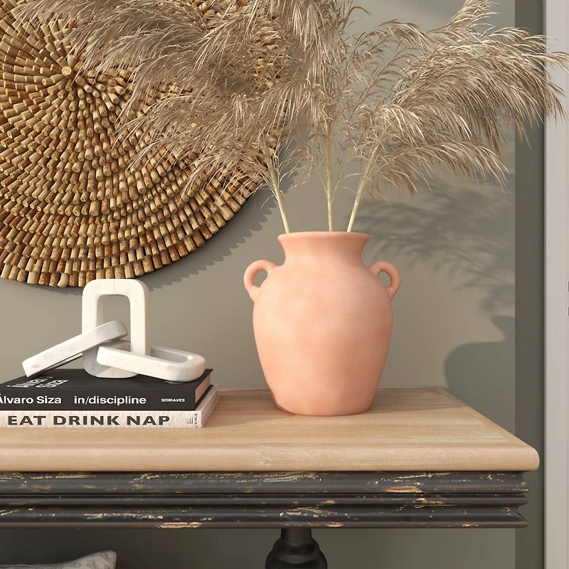 11" Orange Ceramic Terra Cotta Jug Vase with Handles