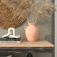 11" Orange Ceramic Terra Cotta Jug Vase with Handles