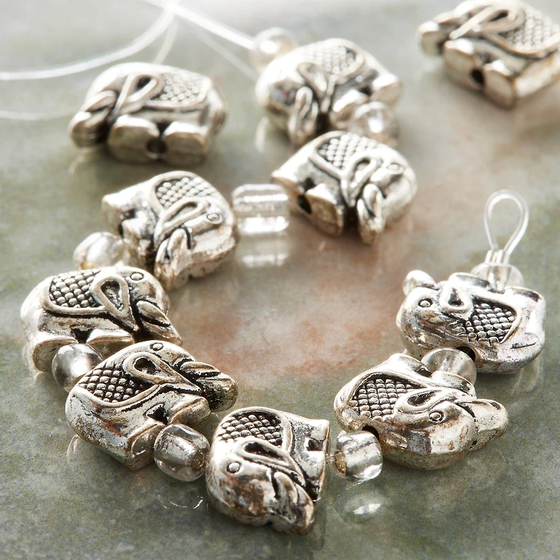 12 Pack: Silver Metal Elephant Beads, 12mm by Bead Landing™