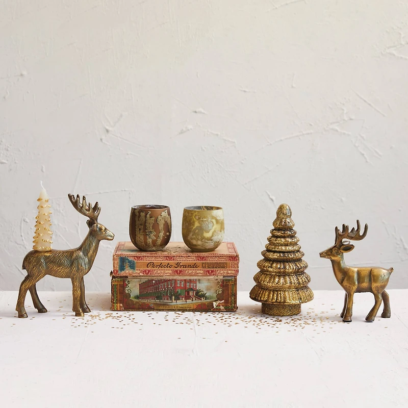 Hello Honey® 8.5" Antique Gold Finish Cast Aluminum Reindeer Taper Candleholder