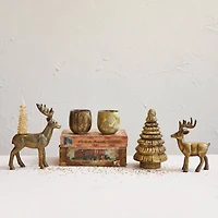 Hello Honey® 8.5" Antique Gold Finish Cast Aluminum Reindeer Taper Candleholder