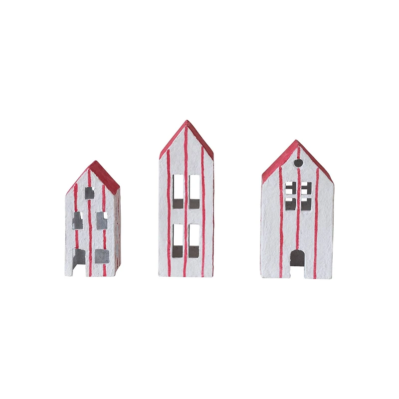 Hello Honey® White & Red Hand-Painted Paper Mache House Set