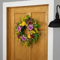 24" Yellow & Purple Peonies & Forsythia Spring Wreath