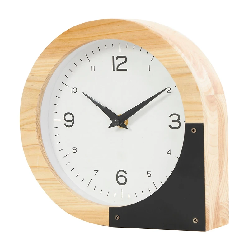 8" Light Brown Wood Round Abstract Clock