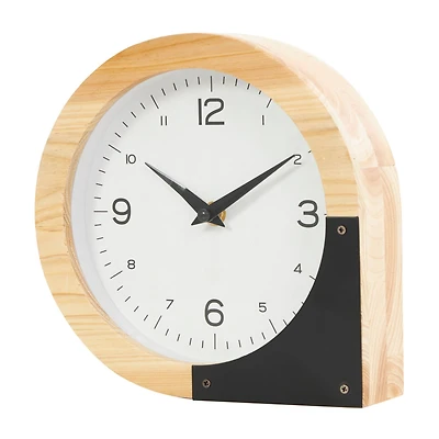 8" Light Brown Wood Round Abstract Clock
