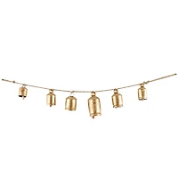Gold Metal Tibetan Inspired String Hanging Decorative Cow Bells with Jute Hanging Rope