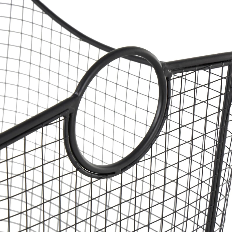 20" Black Metal Storage Basket with Curved Sides & Ring Handles