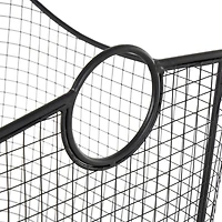 20" Black Metal Storage Basket with Curved Sides & Ring Handles