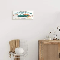 Stupell Industries Turquoise Truck Autumn Harvest Pumpkin Patch Sign Wood Wall Plaque