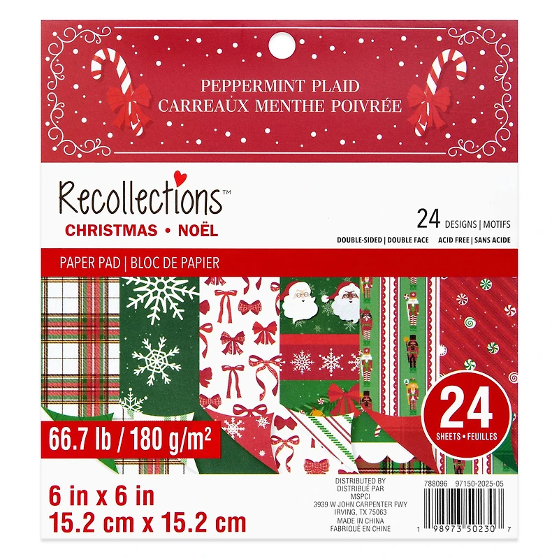 6" x 6" Peppermint Plaid Double-Sided Paper Pad, 24 Sheets by Recollections™