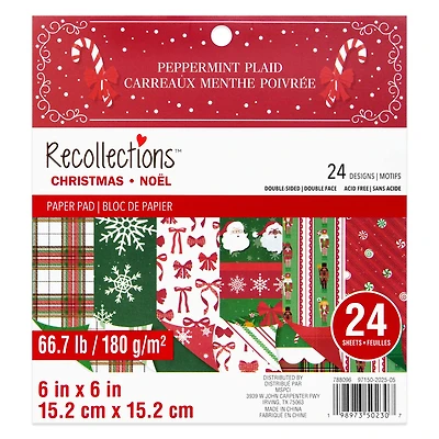 6" x 6" Peppermint Plaid Double-Sided Paper Pad, 24 Sheets by Recollections™