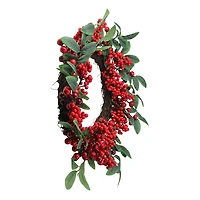 18" Red Berries & Two-Tone Green Leaves Artificial Wreath, Unlit