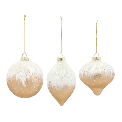 6ct. Gold & White Snowy Glass Ornament Set