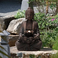 Glitzhome® 23.25" Zen-Style Meditating Buddha Statue Outdoor Fountain with LED Light